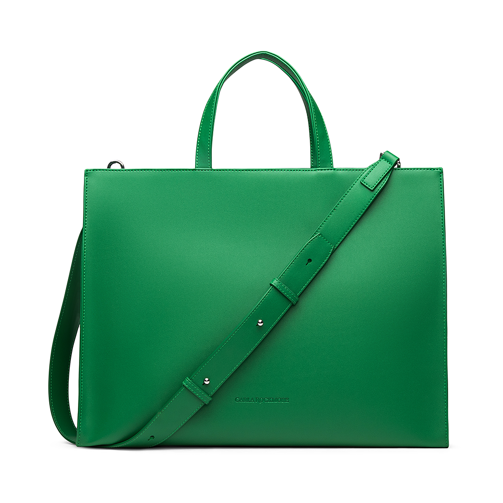2-in-1 Tote Bag in emerald green with the detachable shoulder strap on a white background.