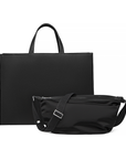 2-in-1 Tote Bag in Black with the detachable Mini Sling Bag on a white background.
