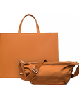 2-in-1 Tote Bag in Caramel with the detachable Mini Sling Bag on a white background.