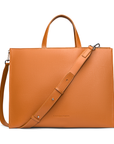 2-in-1 Tote Bag in Caramel with the detachable and adjustable strap.
