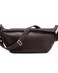 Mini Sling Bag in Chocolate with a strap on a white background.