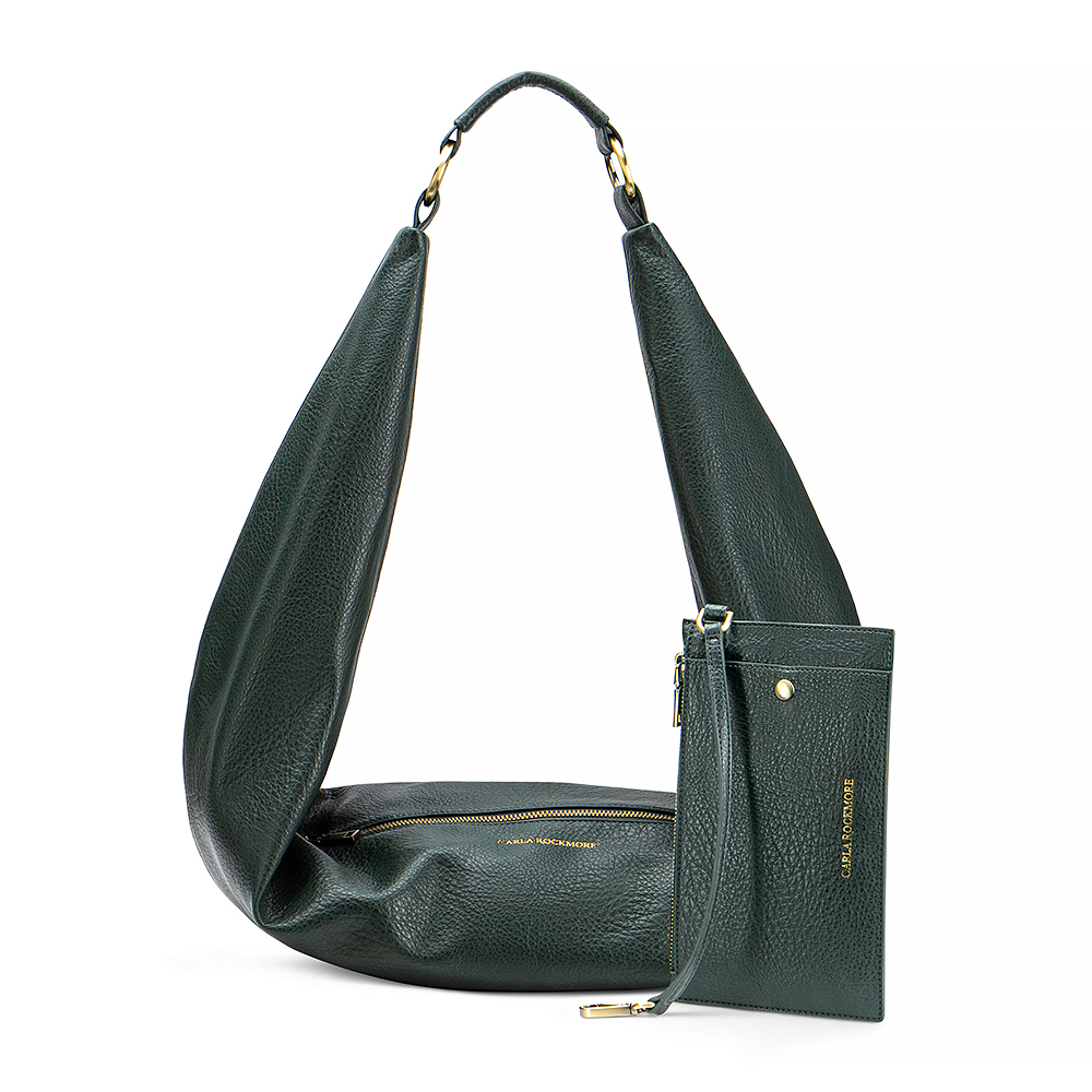 Sling Bag in Bottle Green with the detachable wristlet.