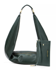 Sling Bag in Bottle Green with the detachable wristlet.