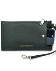 Sling Bag Wristlet in Bottle Green showing the phone pocket on a white background.