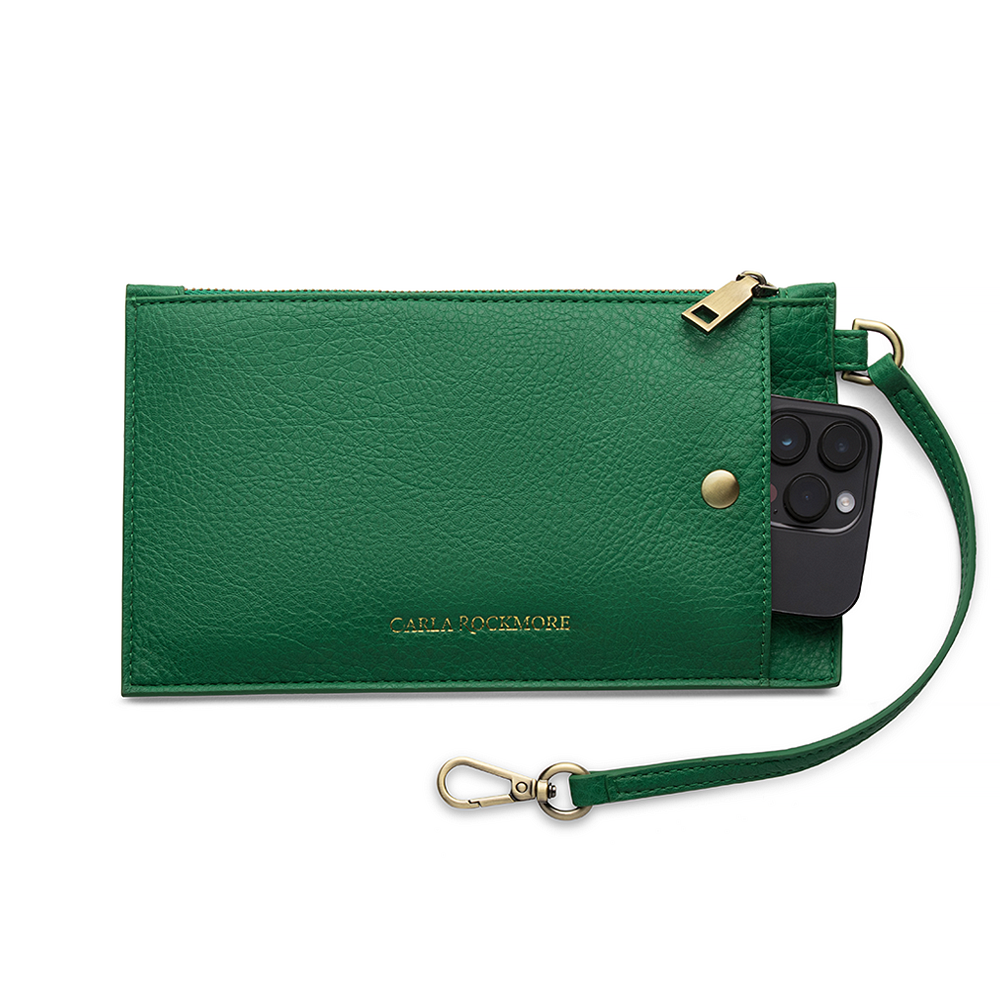Sling Bag 3.0 in Emerald Green Wristlet in a white background.