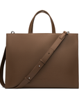 2-in-1 Tote Bag in Walnut with the detachable shoulder strap on a white background.