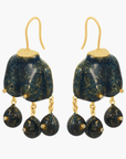 Victorian Goddess Earrings Gold Scrolled Denim