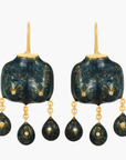 Victorian Goddess Earrings Gold Scrolled Denim