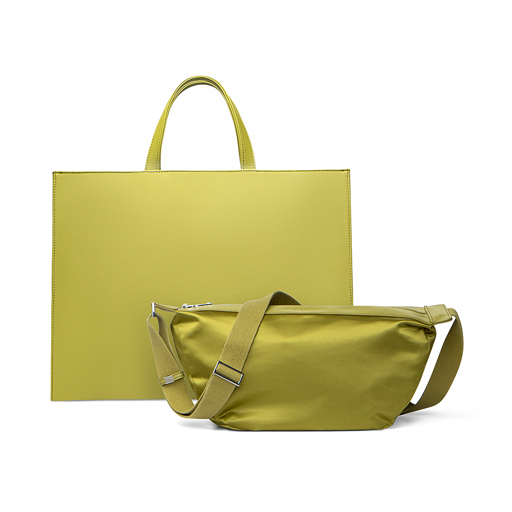 2-in-1 Tote Bag in Avocado color with matching detachable Mini Sling Bag on a white background.