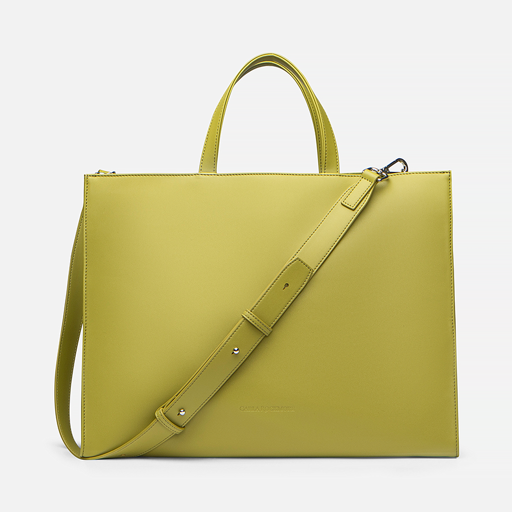 2-in-1 Tote Bag in Avocado with an adjustable strap on a white background.