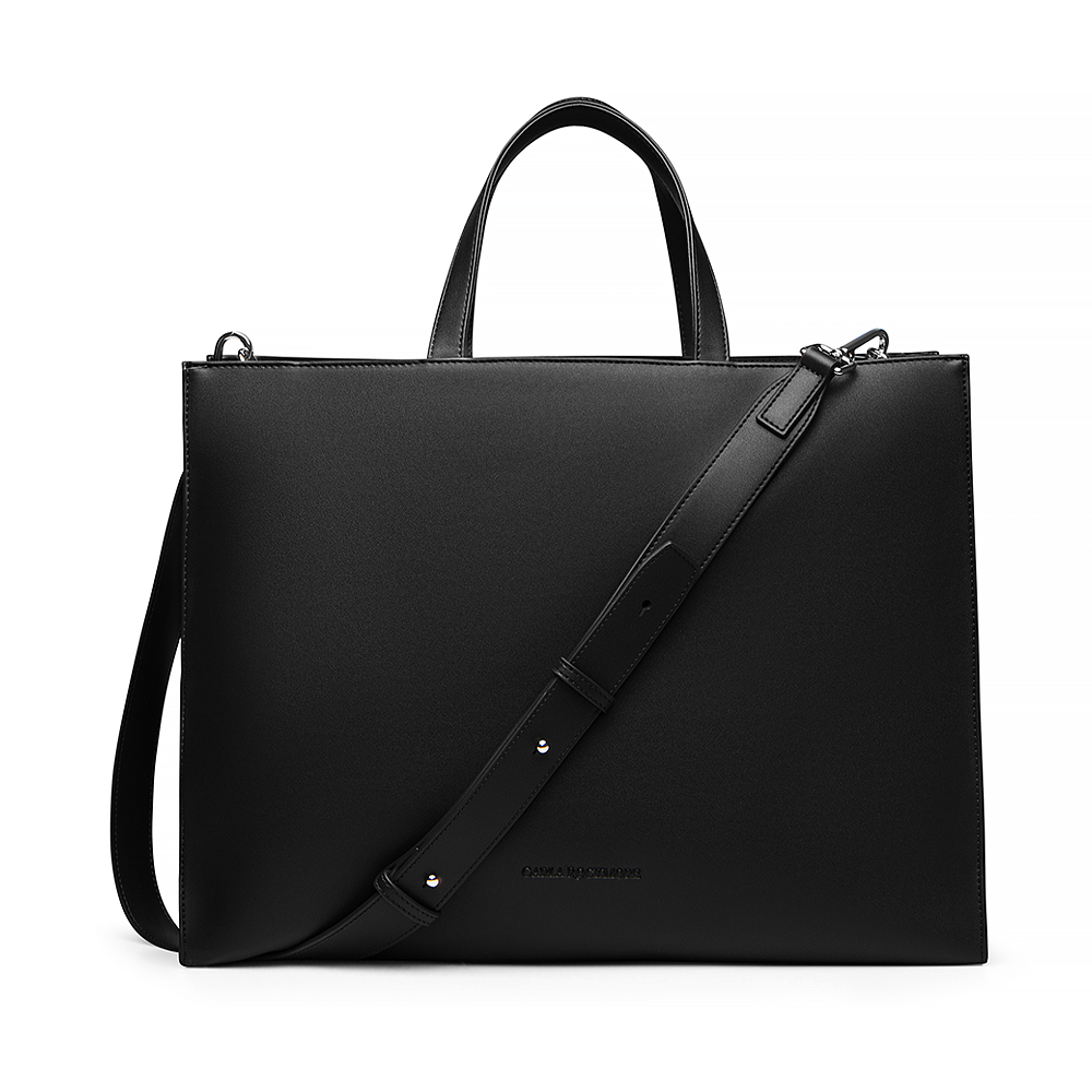 2-in-1 Tote Bag in Black with adjustable strap on a white background.
