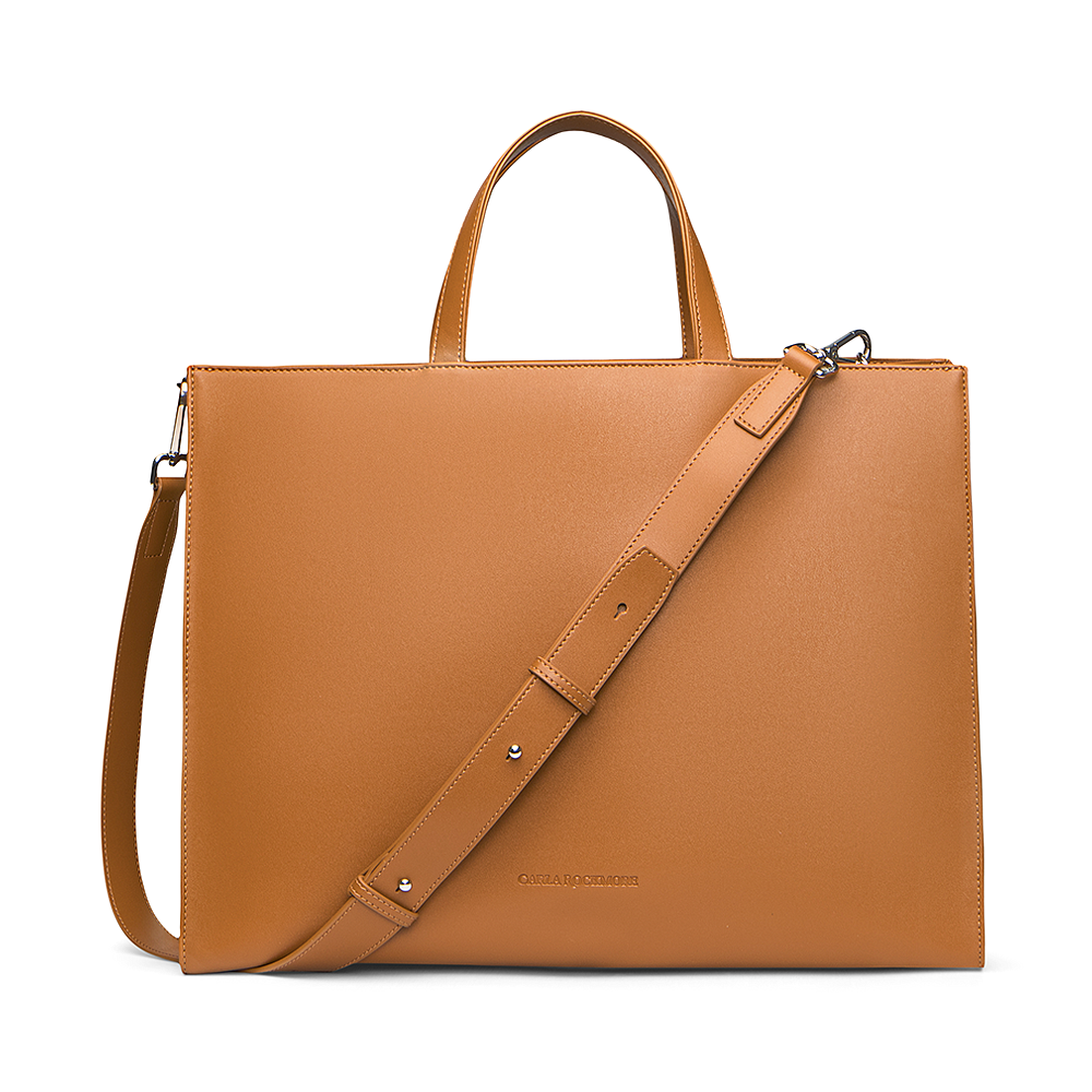 2-in-1 Tote Bag in Caramel with the detachable and adjustable strap. 