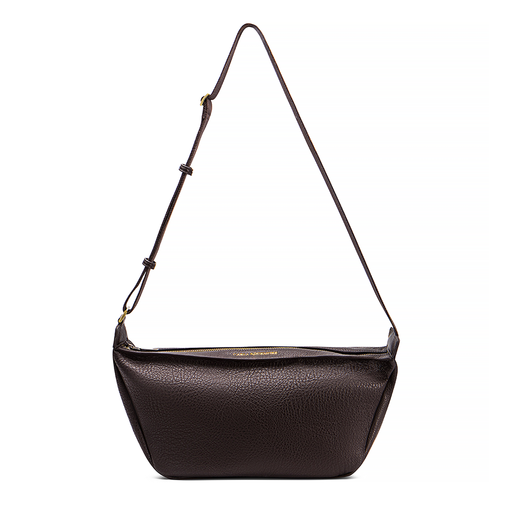 Mini Sling Bag in Chocolate full body on a white background.