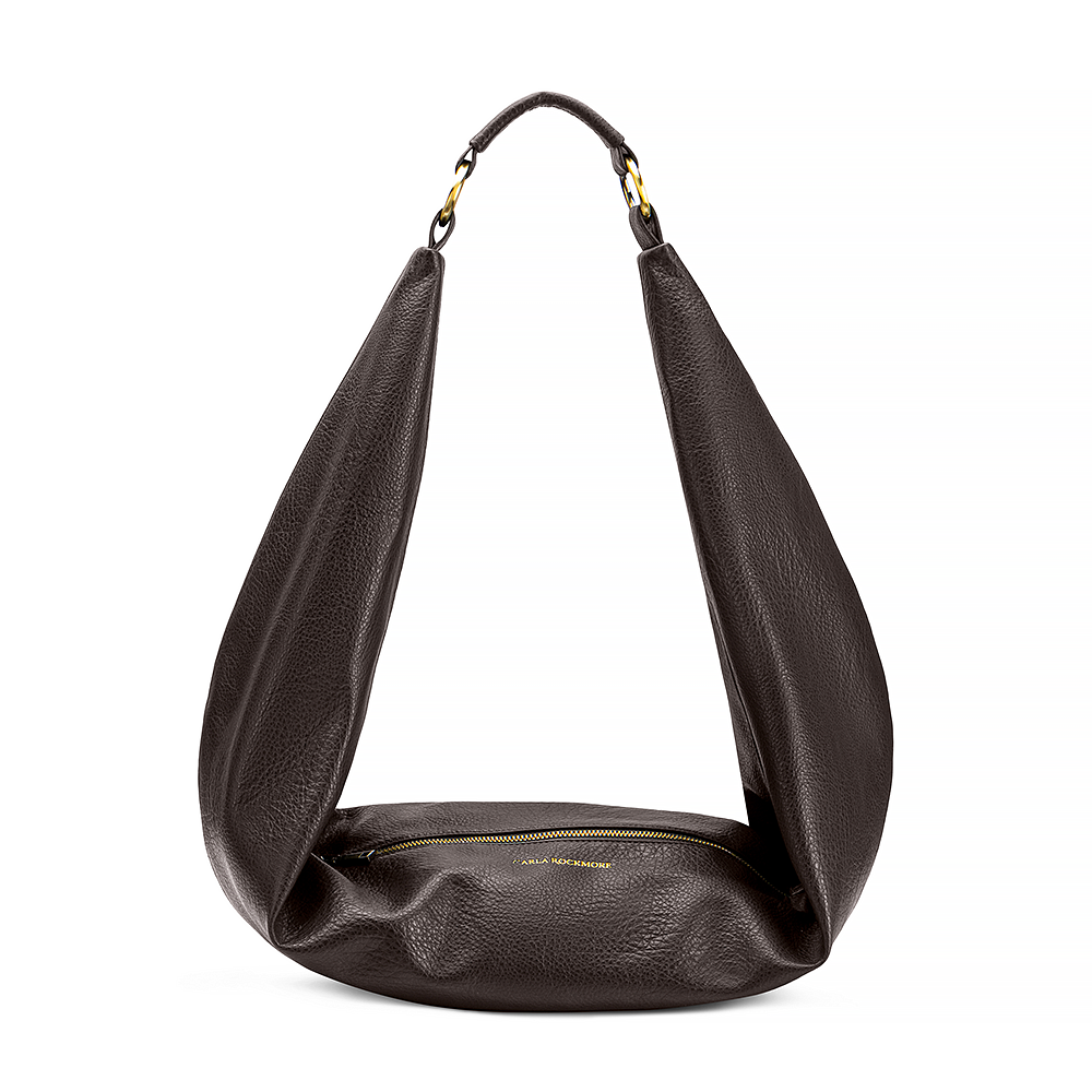Sling Bag in Chocolate Black handbag  on a white background.