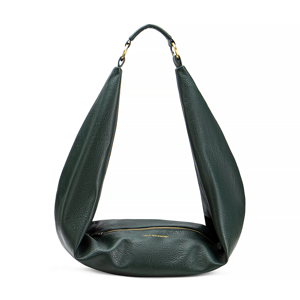 Sling Bag in Bottle Green handbag on a white background.